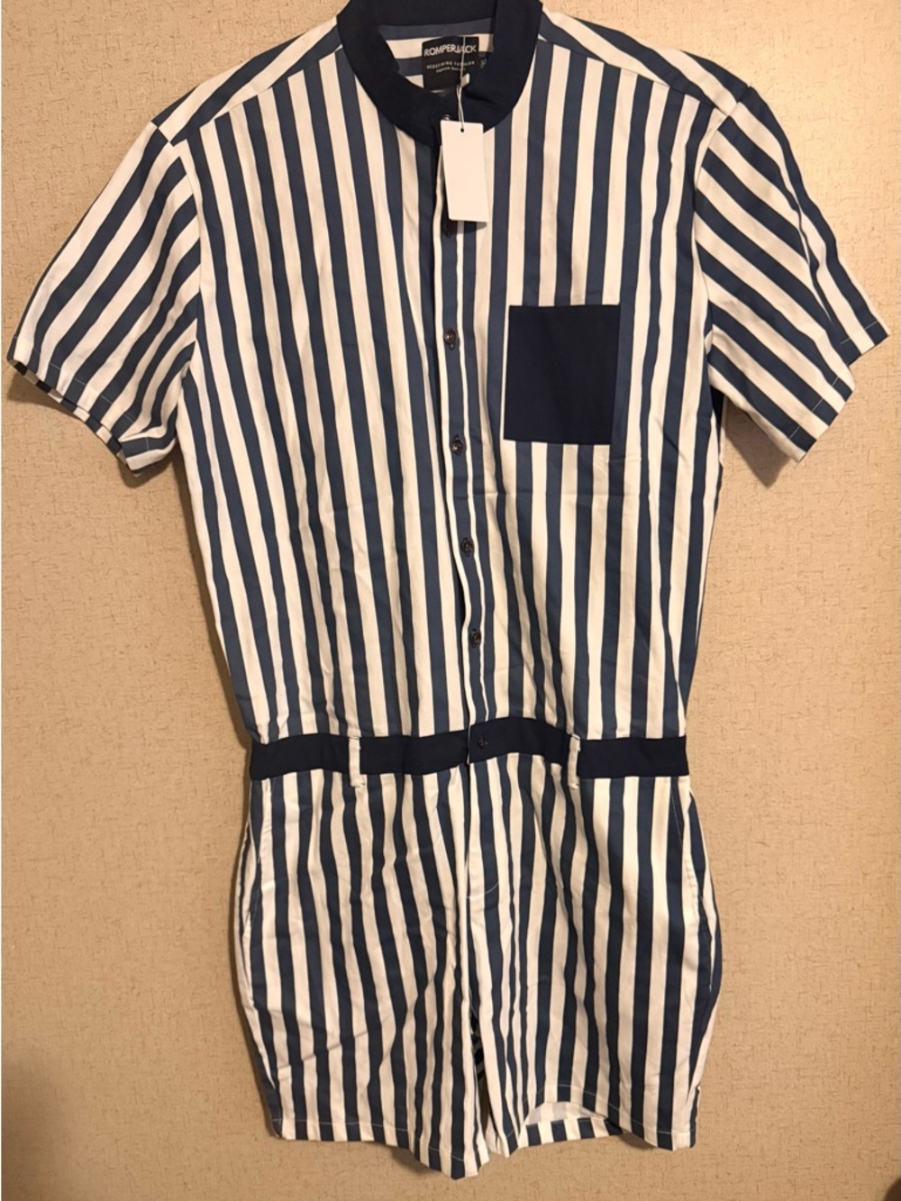 Striped Navy & White Short Sleeve Romper